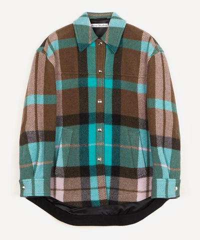 Shop Acne Studios Checked Overshirt In Turquoise/brown