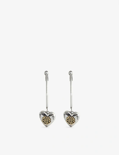 Shop Alexander Mcqueen Heart Silver-tone Hoop Earrings In Multi