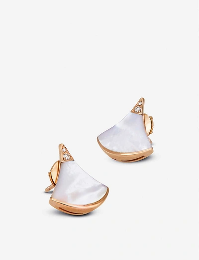 Shop Bvlgari Womens Pink Gold Divas' Dream 18ct Rose-gold, Diamond And Mother-of-pearl Earrings