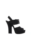 Prada Black Suede Buckle Strap Peep Toe Platform Sandals