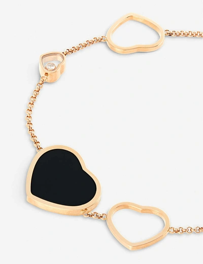 Shop Chopard Women's Happy Hearts 18ct Rose-gold, Onyx And Diamond Bracelet