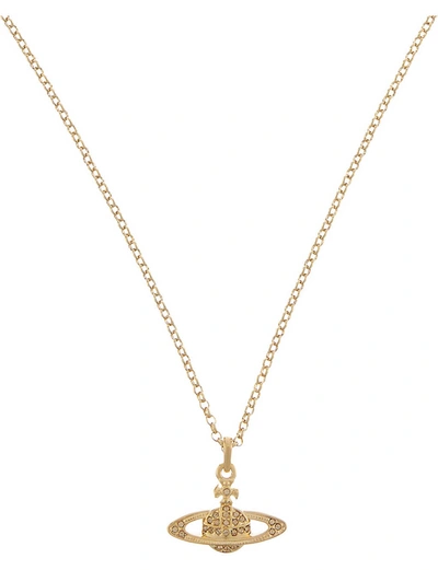 Shop Vivienne Westwood Jewellery Bas Relief Orb Mini Yellow Gold-toned Brass And Swarovski Crystal Necklace