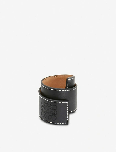Shop Loewe Women's Black Small Leather Slap Bracelet