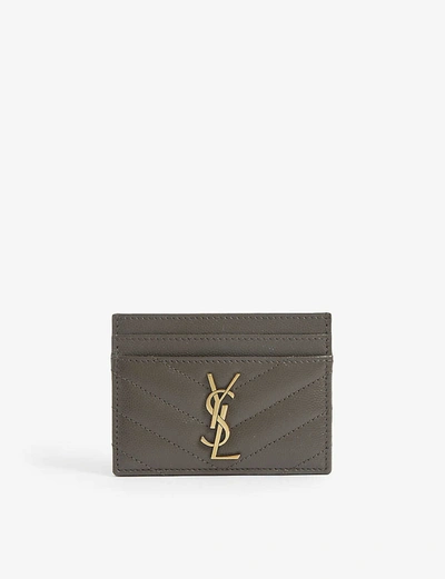 Shop Saint Laurent Monogram Quilted Leather Card Holder In Pebble Grey