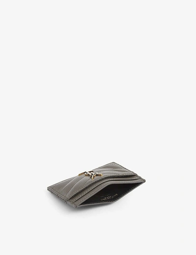 Shop Saint Laurent Monogram Quilted Leather Card Holder In Pebble Grey