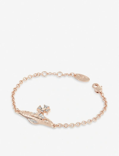 Shop Vivienne Westwood Jewellery Mayfair Bas Relief Rose Gold- And Rhodium-plated Brass And Crystal Charm Bracelet In Nero
