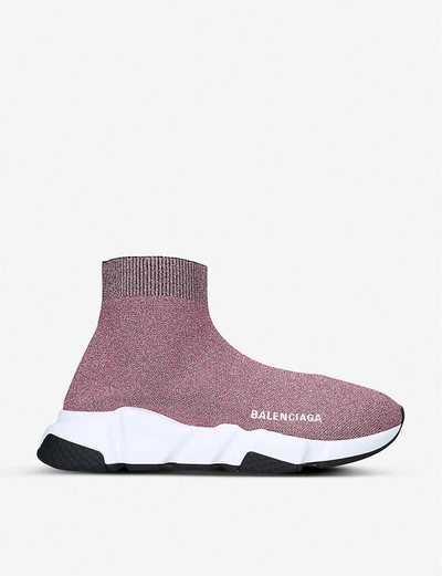 Shop Balenciaga Speed Knitted High-top Trainers In Pink+comb