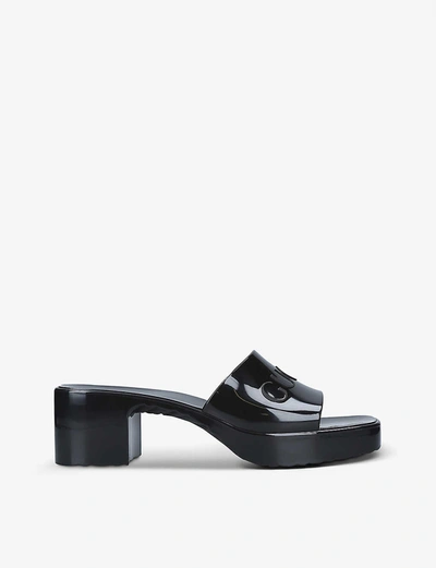 Shop Gucci Women's Black Logo-embossed Rubber Mules