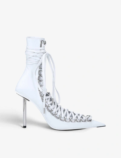 Shop Balenciaga Womens White Corset Patent-leather Heeled Ankle Boots 4.5