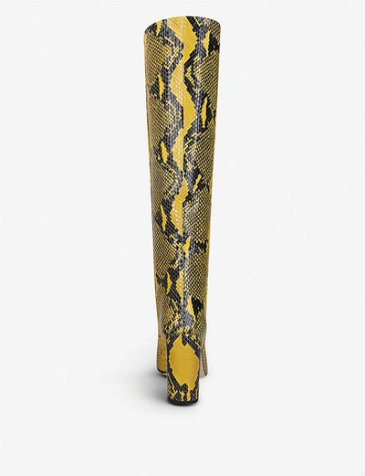 Shop Paris Texas Block-heel Snake-embossed Leather Heeled Knee-high Ankle Boots In Yellow