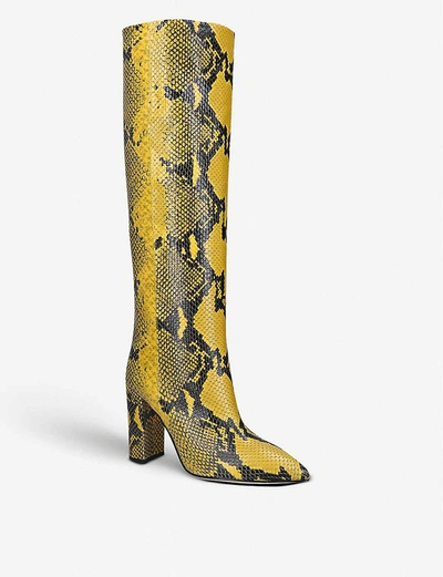 Shop Paris Texas Block-heel Snake-embossed Leather Heeled Knee-high Ankle Boots In Yellow