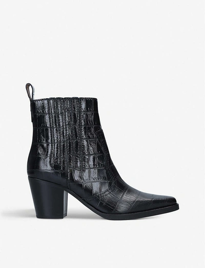 Shop Ganni Callie Crocodile-embossed Leather Boots In Black