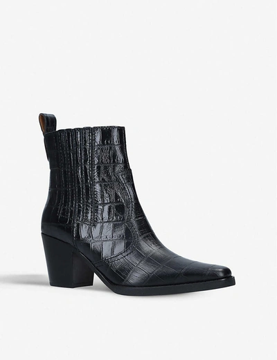 Shop Ganni Callie Crocodile-embossed Leather Boots In Black