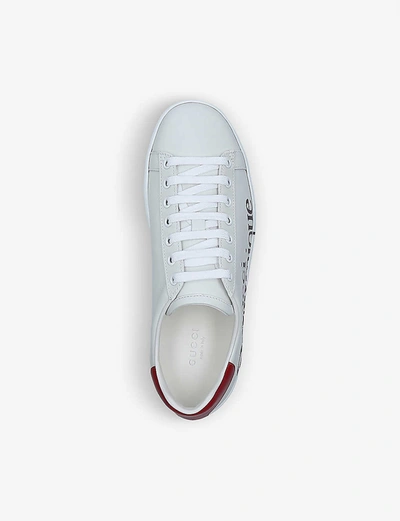 Shop Gucci Women's New Ace Orgasmique-print Leather Trainers In White/red