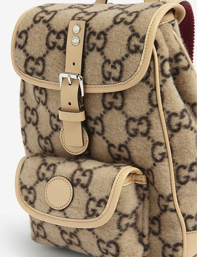 Shop Gucci Kids Gg-print Boiled Wool Backpack In Beige