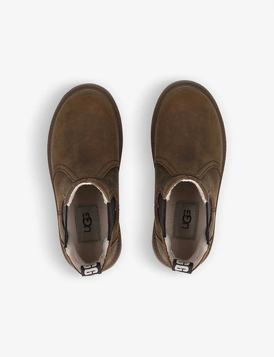 Shop Ugg Boys Dark Brown Kids Bolden Waterproof Leather Ankle Boots 6-12 Years 12.5