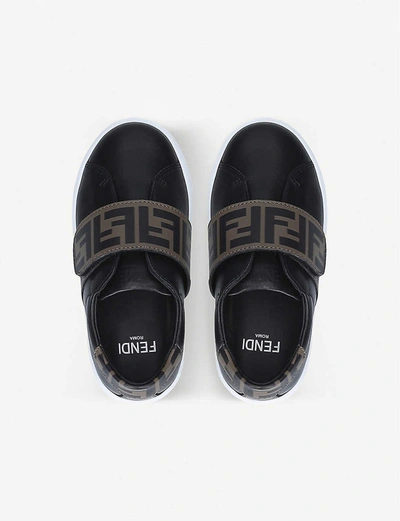 Shop Fendi Boys Blk/other Kids Logo-embellished Leather Trainers 1-3 Years 5.5