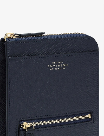 Shop Smythson Panama Cross-body Leather Travel Wallet In Navy