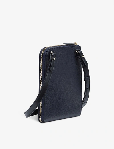 Shop Smythson Panama Cross-body Leather Travel Wallet In Navy