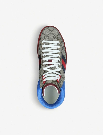 Shop Gucci New Ace Leather And Canvas High-top Trainers