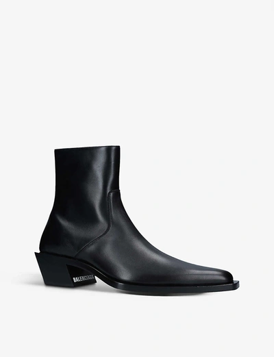 Shop Balenciaga Tiaga Leather Heeled Ankle Boots In Black