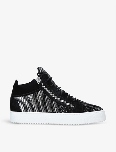 Shop Giuseppe Zanotti Kriss Crystal-embellished Suede High-top Trainers