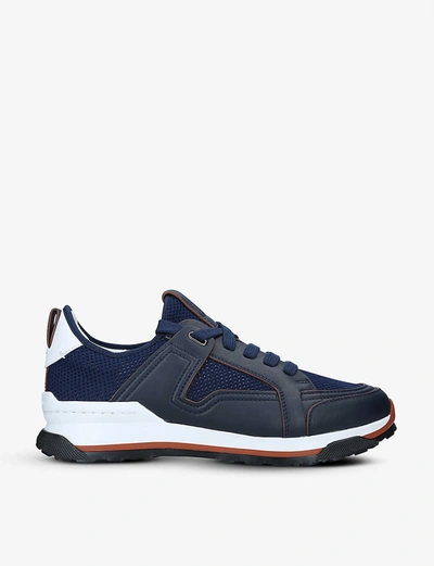 Shop Ermenegildo Zegna Siracusa Leather And Mesh Low-top Trainers In Navy