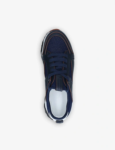 Shop Ermenegildo Zegna Siracusa Leather And Mesh Low-top Trainers In Navy