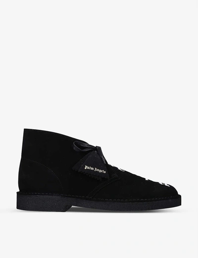 Shop Palm Angels X Clarks Brand-print Suede Desert Boots In Black