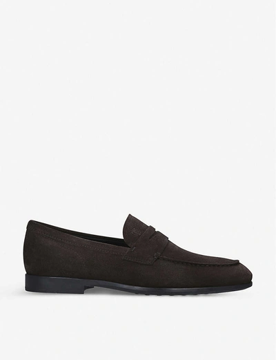 Tod's Tods Mens Dark Brown Gomma Suede Penny Loafers In Dark Brown