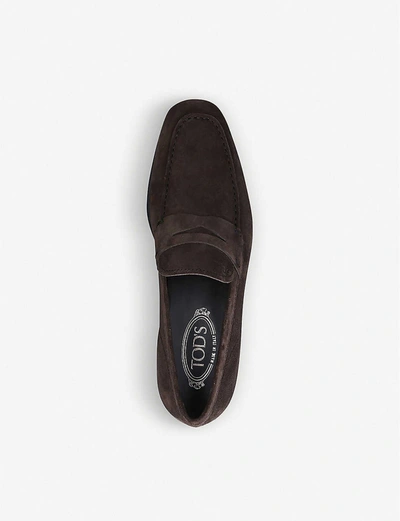Tod's Tods Mens Dark Brown Gomma Suede Penny Loafers In Dark Brown