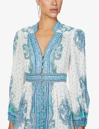 Shop Zimmermann Bells Paisley-print Linen Mini Dress In Blue+paisley