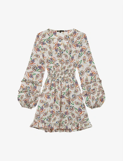Shop Maje Risley Tiered Bell-sleeve Paisley-print Satin Dress