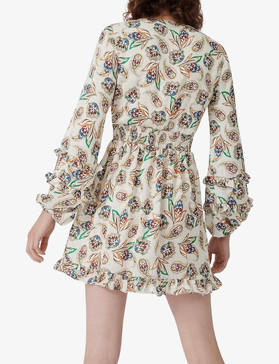 Shop Maje Risley Tiered Bell-sleeve Paisley-print Satin Dress