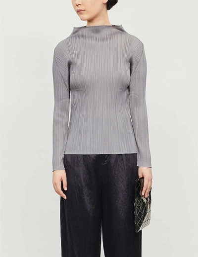 Shop Issey Miyake Basic High-neck Pleated Knitted Jersey Top In Grey