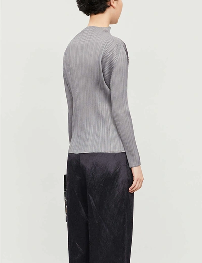 Shop Issey Miyake Basic High-neck Pleated Knitted Jersey Top In Grey