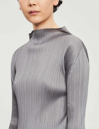 Shop Issey Miyake Basic High-neck Pleated Knitted Jersey Top In Grey