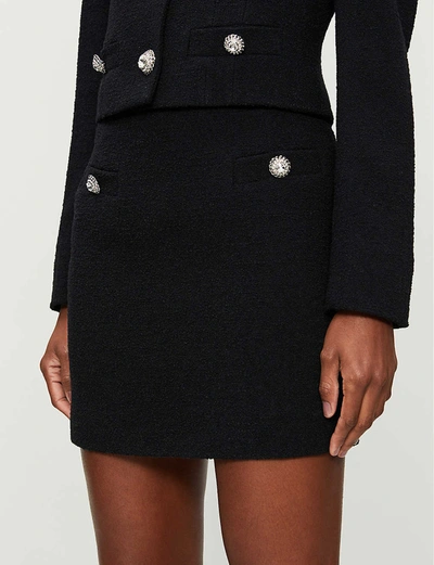 Shop Alessandra Rich Embellished High-waist Wool-blend Tweed Mini Skirt In Black