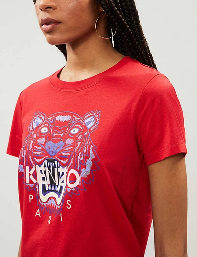 Shop Kenzo Tiger-print Cotton-jersey T-shirt In Medium Red