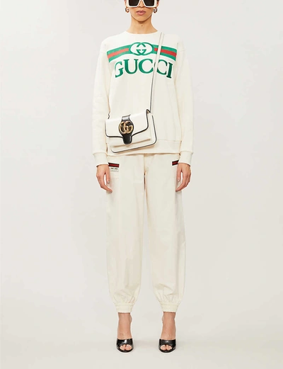 Shop Gucci Logo-embroidered Cotton-jersey Sweatshirt In Natural+multicolor