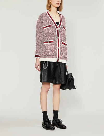 Shop Maje Metallic Knit Relaxed-fit Cardigan In Red+white