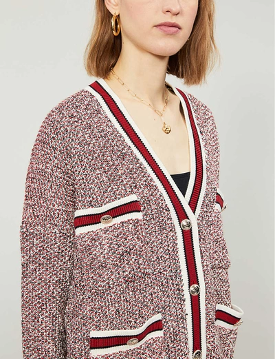 Shop Maje Metallic Knit Relaxed-fit Cardigan In Red+white