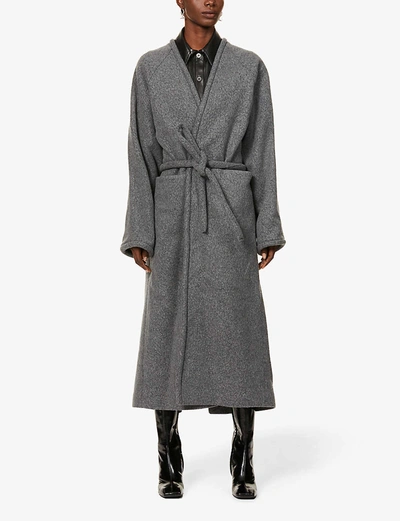 Shop Kassl Editions Womens Medium Gray Wrap Belted Wool-blend Coat S