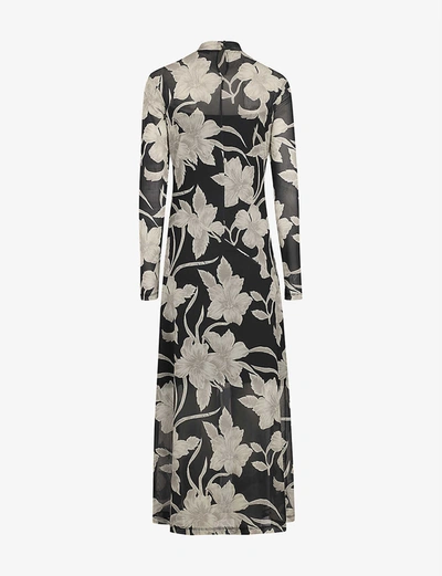 Shop Allsaints Hanna Floral-print Mesh Maxi Dress In Black