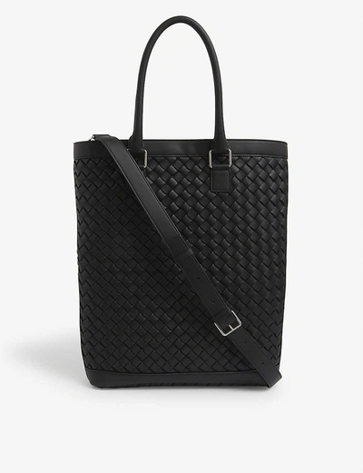 Shop Bottega Veneta Intrecciato Leather Tote Bag In Black Silver