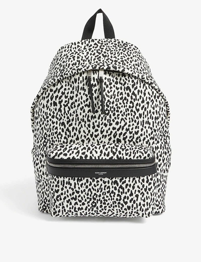 Shop Saint Laurent City Leopard-print Woven Backpack