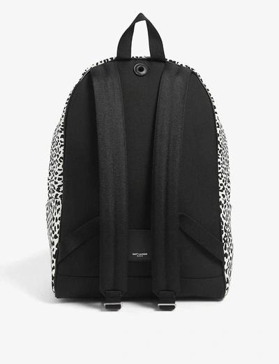 Shop Saint Laurent City Leopard-print Woven Backpack