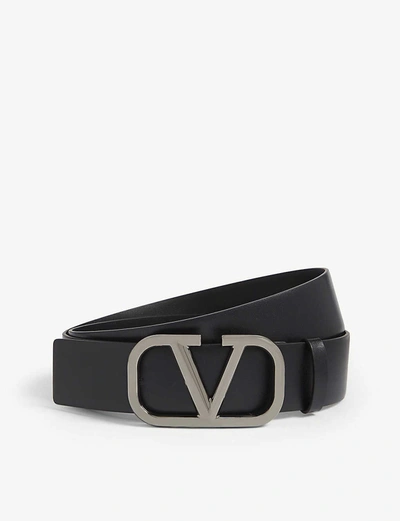 Shop Valentino Go Logo Leather Belt In Black Matte