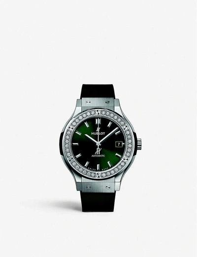 Shop Hublot Men's Green 565.nx.8970.rx.1204 Classic Fusion Titanium, Diamond And Rubber Watch