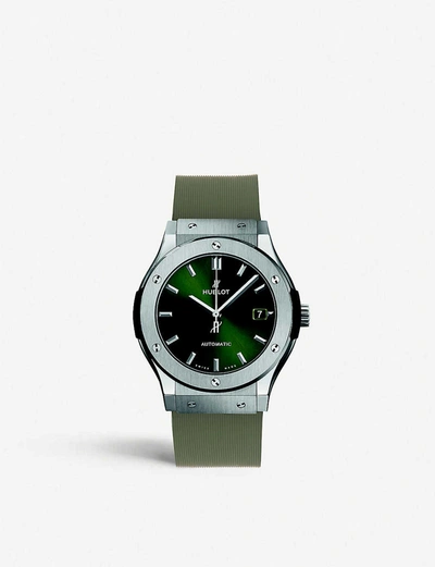 Shop Hublot Men's Green 511.nx.8970.rx Classic Fusion Titanium And Rubber Strap Automatic Watch